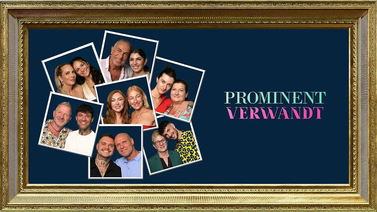 The seven starting family duos of Prominent verwandt in the official RTL group photograph.