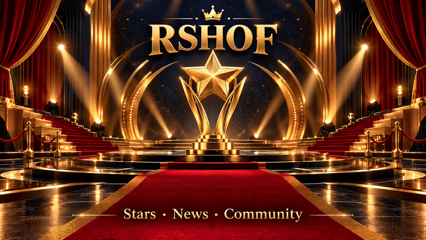 Golden RSHOF star trophy on a red and gold symbolic stage